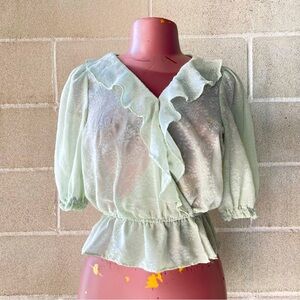 DYNAMITE sheer embroidered delicate puffed sleeves cropped top